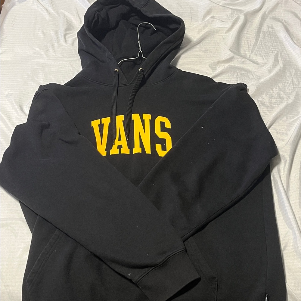 Vans Black Hoodie with Vibrant Yellow Lettering